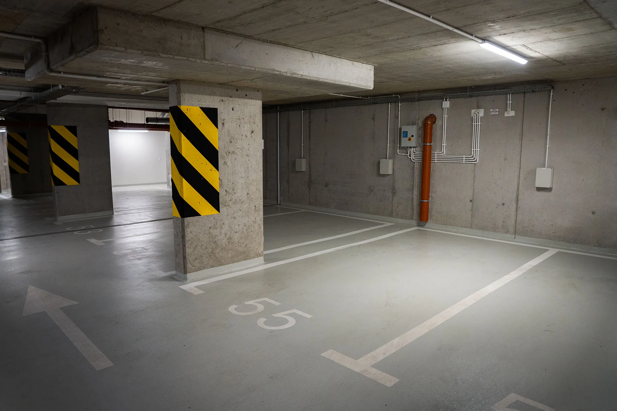 The parking space in the garage